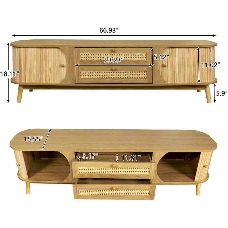 Meuble TV en rotin de style ferme moderne