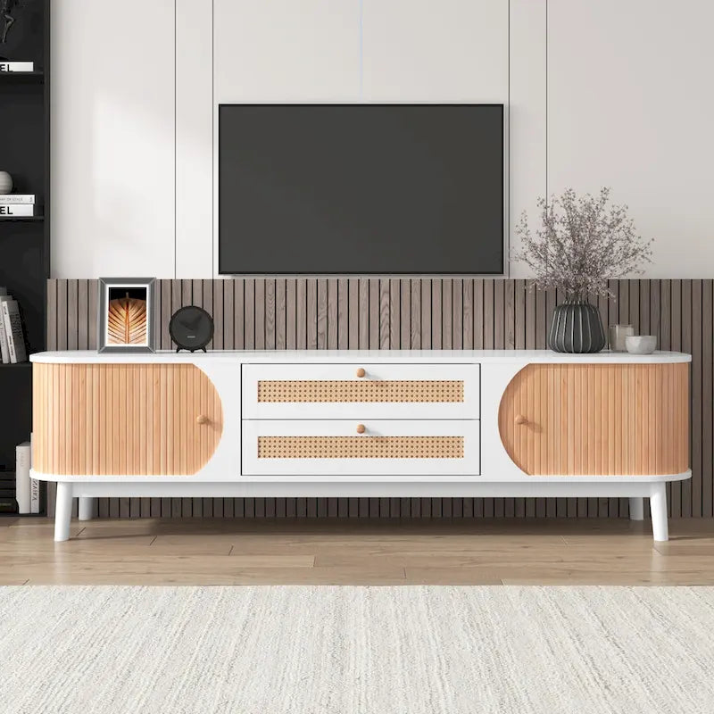 Meuble TV en rotin de style ferme moderne