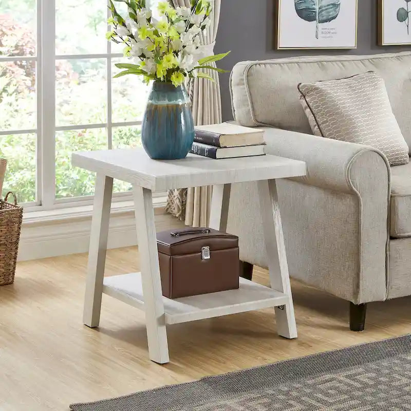 Table d'appoint contemporaine en bois avec cadre en bois dur de haute qualité, finition blanche