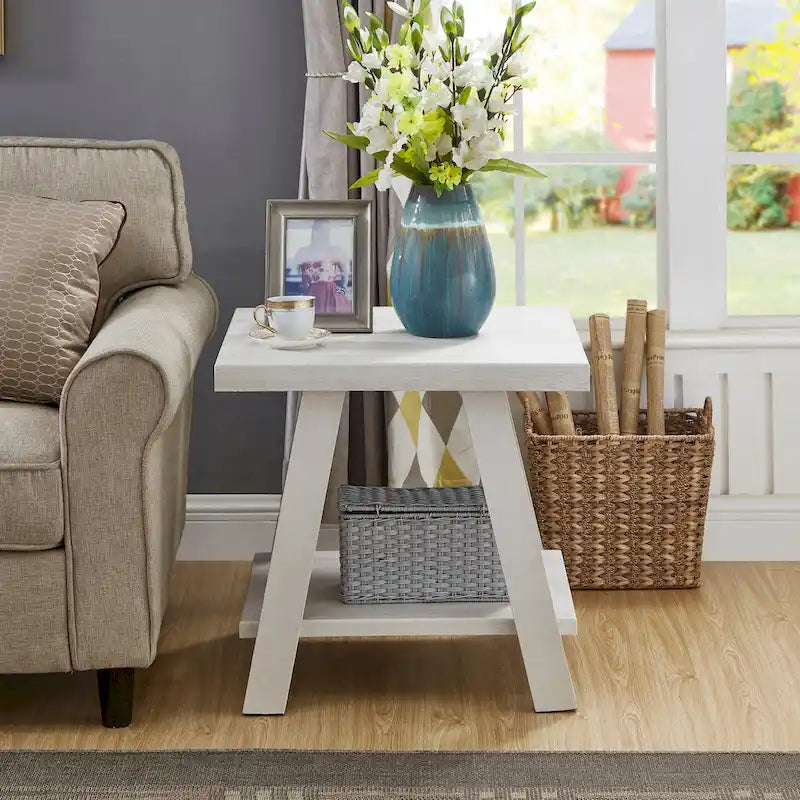 Table d'appoint contemporaine en bois avec cadre en bois dur de haute qualité, finition blanche