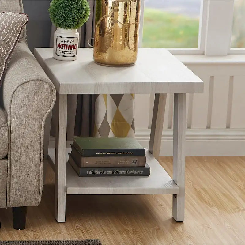Table d'appoint contemporaine en bois avec cadre en bois dur de haute qualité, finition blanche