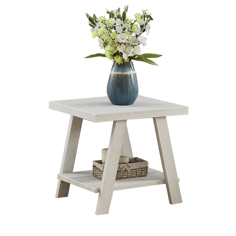 Table d'appoint contemporaine en bois avec cadre en bois dur de haute qualité, finition blanche