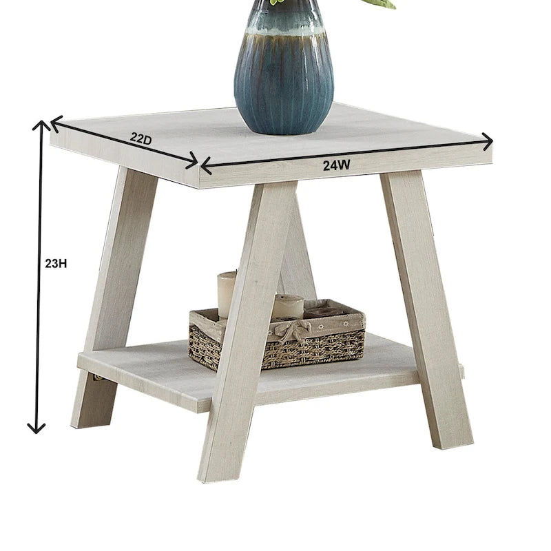 Table d'appoint contemporaine en bois avec cadre en bois dur de haute qualité, finition blanche