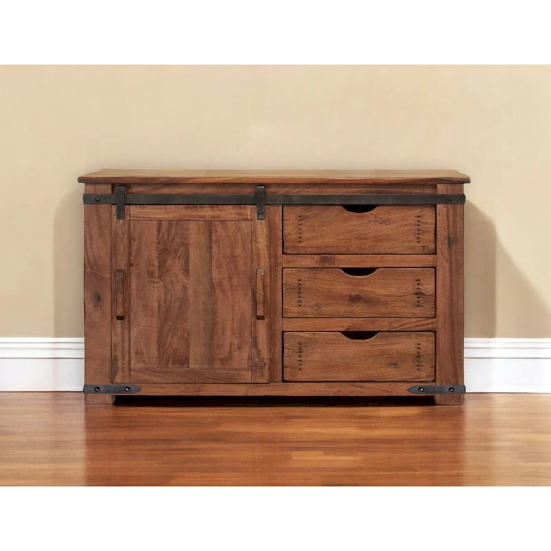 Meuble TV fermé en bois massif marron vieilli de 50 po – 50 po x 34,75 po x 17,75 po