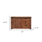 Meuble TV fermé en bois massif marron vieilli de 50 po – 50 po x 34,75 po x 17,75 po