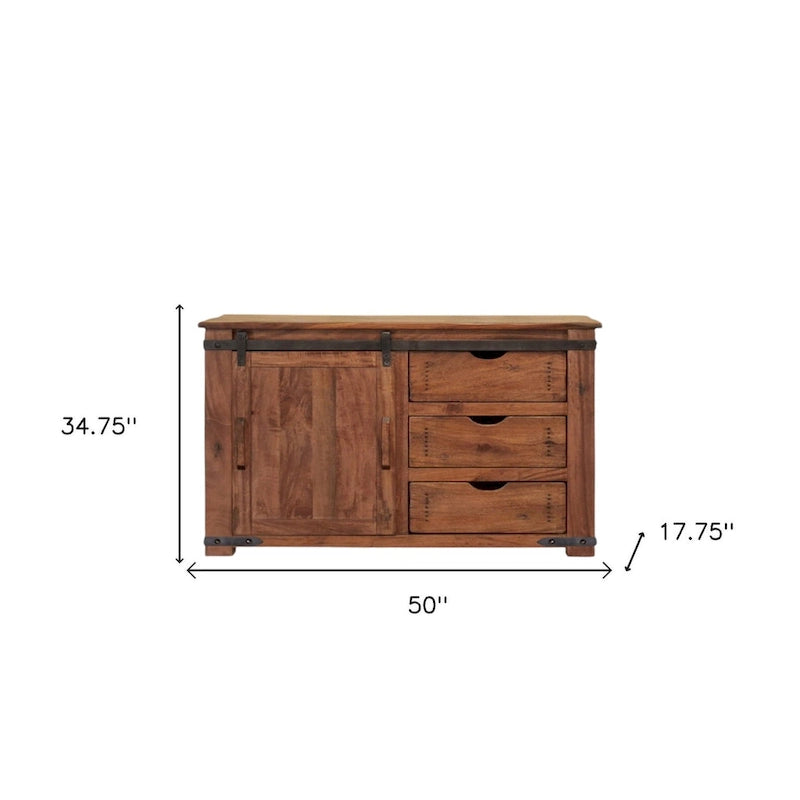 Meuble TV fermé en bois massif marron vieilli de 50 po – 50 po x 34,75 po x 17,75 po