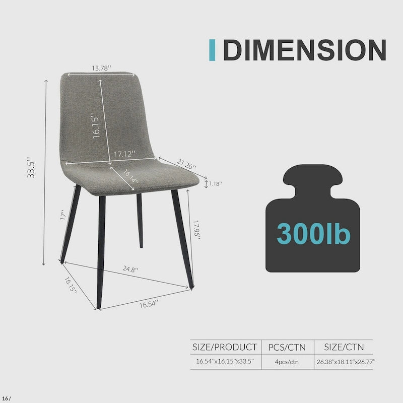 Lot de 4 Chaises de Salle à Manger Chaises de Cuisine Modernes avec Pieds en Métal Noir