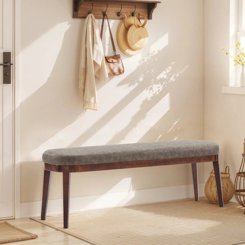 Banc en similicuir Mid-Century Modern avec pieds en bois par