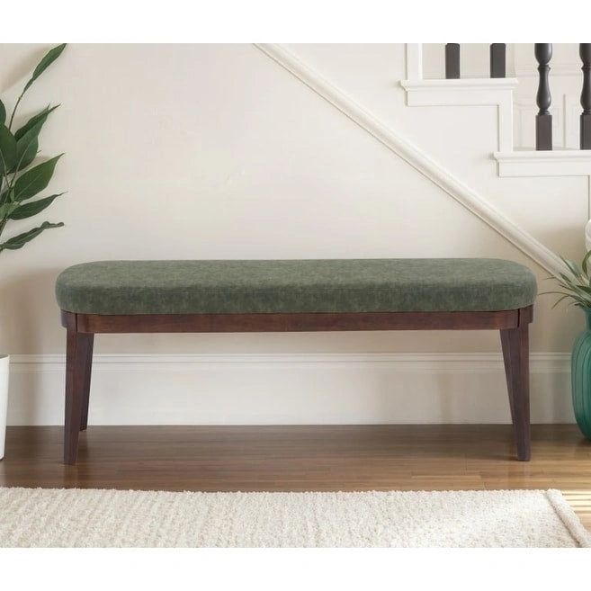 Banc en similicuir Mid-Century Modern avec pieds en bois par