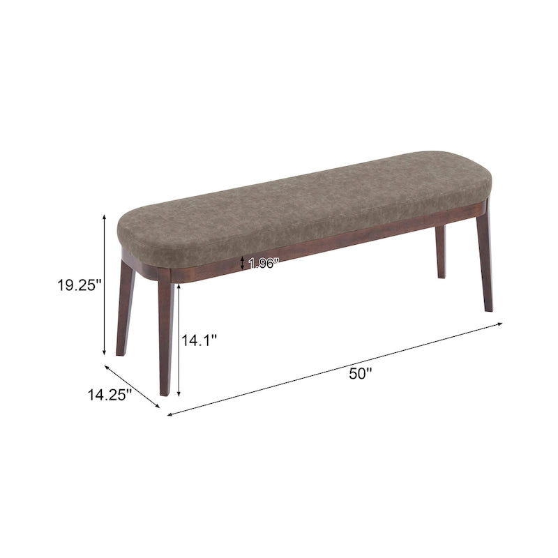 Banc en similicuir Mid-Century Modern avec pieds en bois par