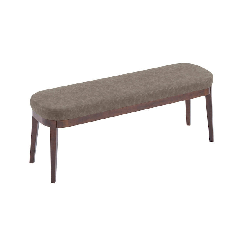 Banc en similicuir Mid-Century Modern avec pieds en bois par