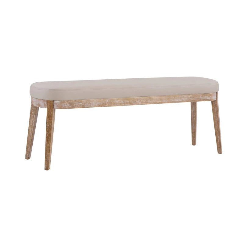 Banc en similicuir Mid-Century Modern avec pieds en bois par