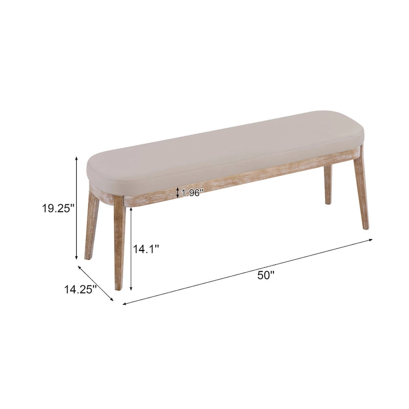 Banc en similicuir Mid-Century Modern avec pieds en bois par