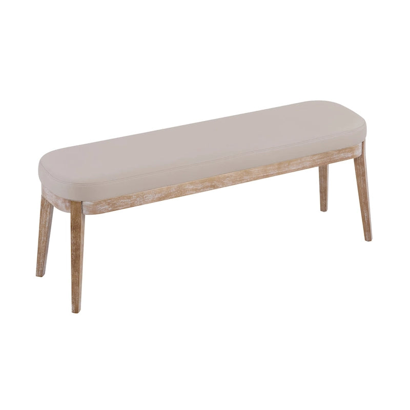 Banc en similicuir Mid-Century Modern avec pieds en bois par
