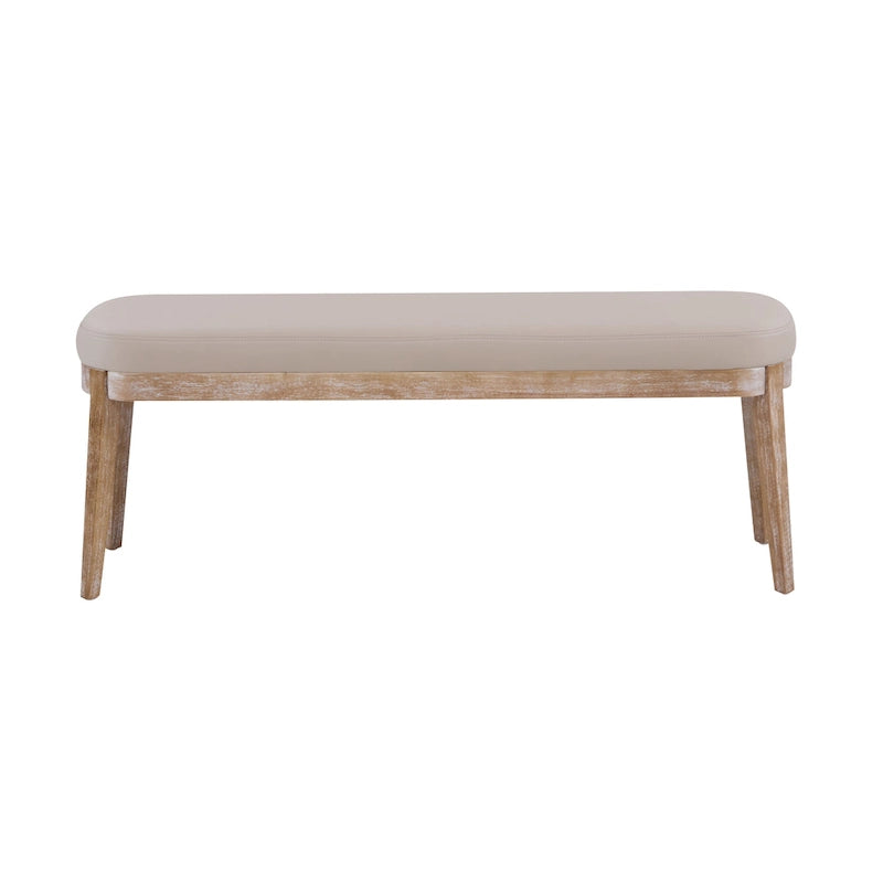 Banc en similicuir Mid-Century Modern avec pieds en bois par