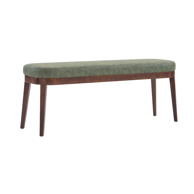 Banc en similicuir Mid-Century Modern avec pieds en bois par