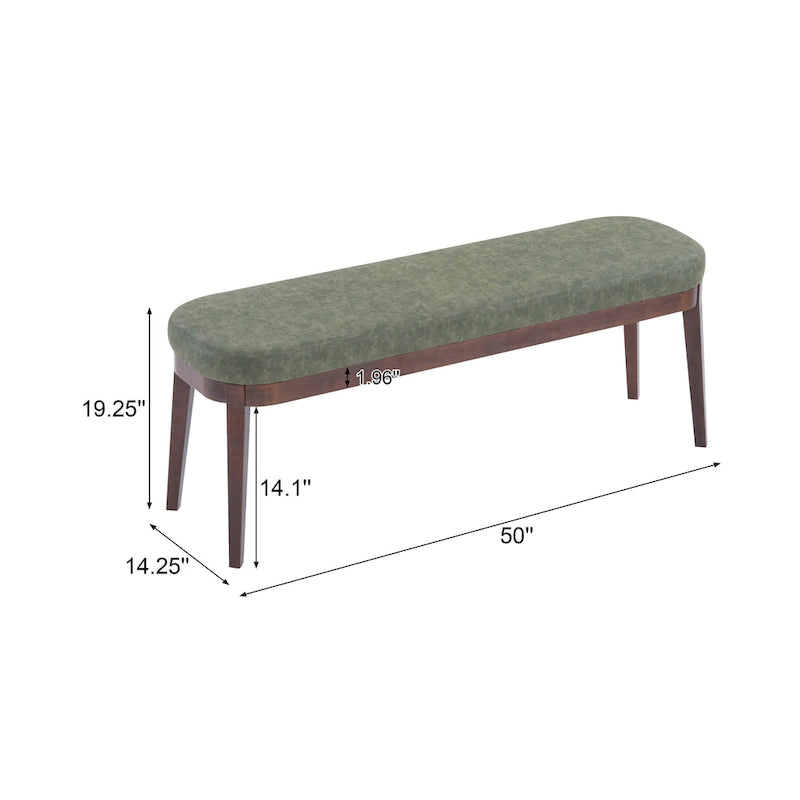 Banc en similicuir Mid-Century Modern avec pieds en bois par