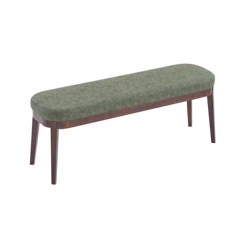 Banc en similicuir Mid-Century Modern avec pieds en bois par