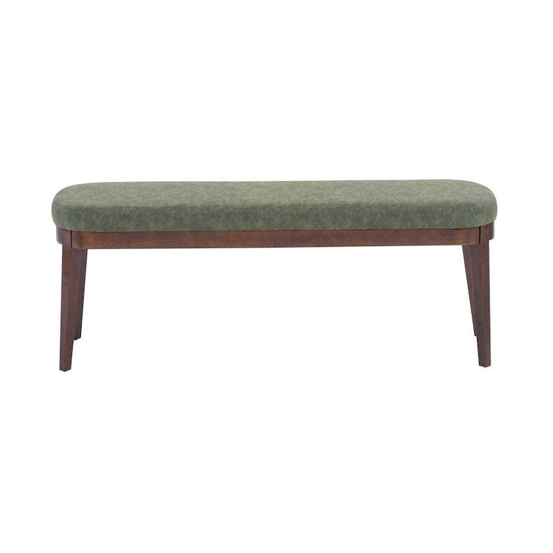 Banc en similicuir Mid-Century Modern avec pieds en bois par
