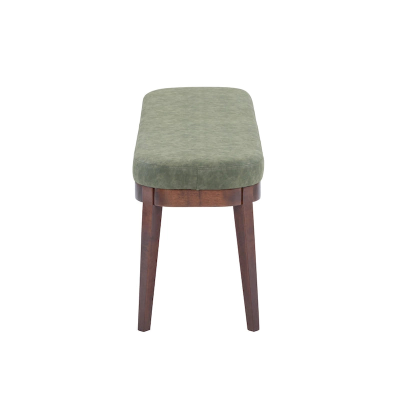Banc en similicuir Mid-Century Modern avec pieds en bois par