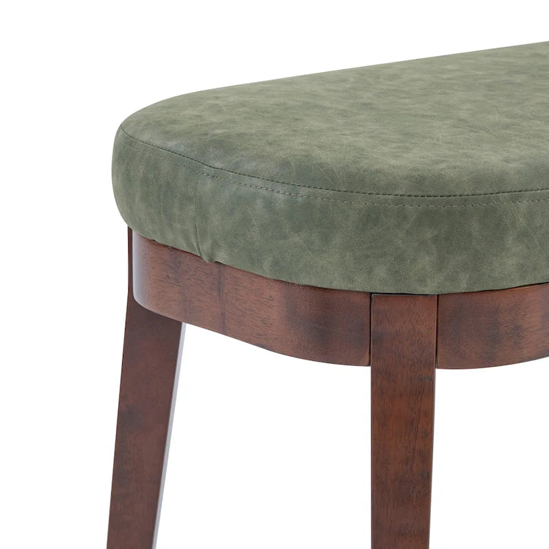 Banc en similicuir Mid-Century Modern avec pieds en bois par