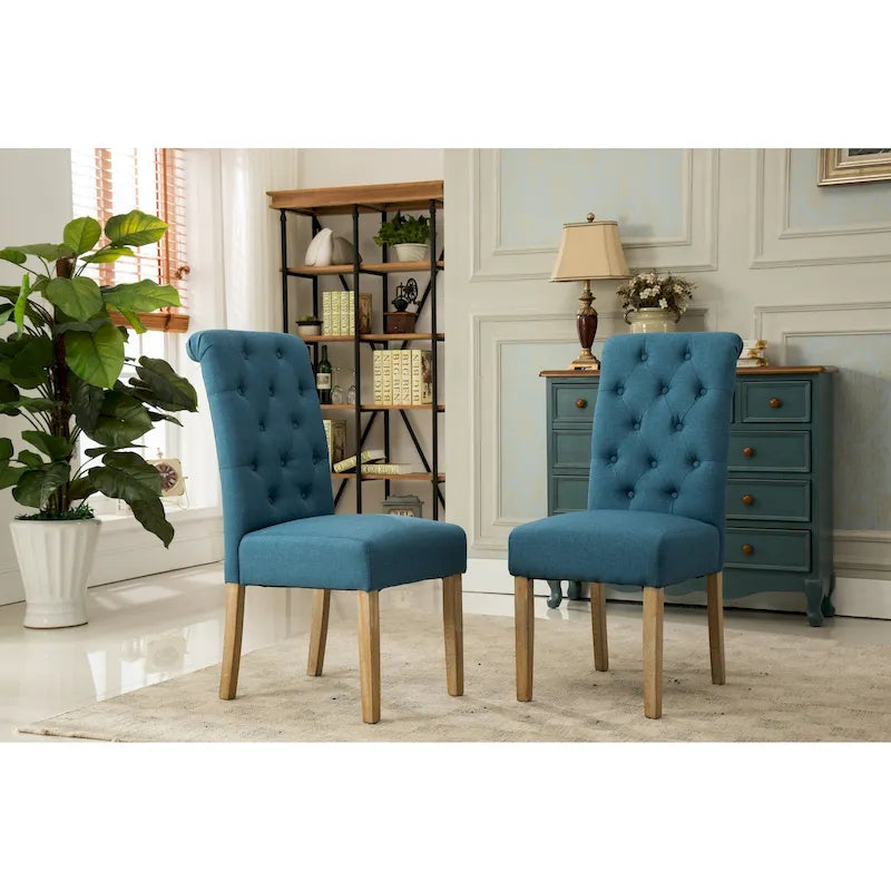 Lot de 2 chaises de salle à manger modernes avec dossier capitonné, assise rembourrée, pieds en bois massif pour salle à manger, salon, chambre à coucher