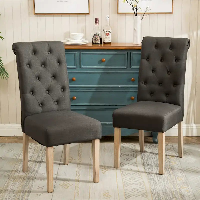 Lot de 2 chaises de salle à manger modernes avec dossier capitonné, assise rembourrée, pieds en bois massif pour salle à manger, salon, chambre à coucher