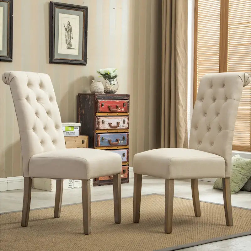 Lot de 2 chaises de salle à manger modernes avec dossier capitonné, assise rembourrée, pieds en bois massif pour salle à manger, salon, chambre à coucher