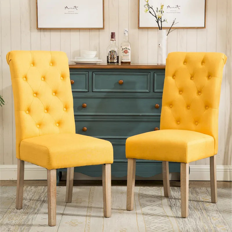 Lot de 2 chaises de salle à manger modernes avec dossier capitonné, assise rembourrée, pieds en bois massif pour salle à manger, salon, chambre à coucher