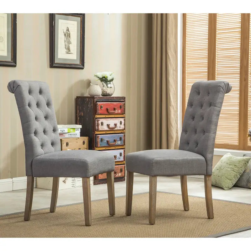 Lot de 2 chaises de salle à manger modernes avec dossier capitonné, assise rembourrée, pieds en bois massif pour salle à manger, salon, chambre à coucher