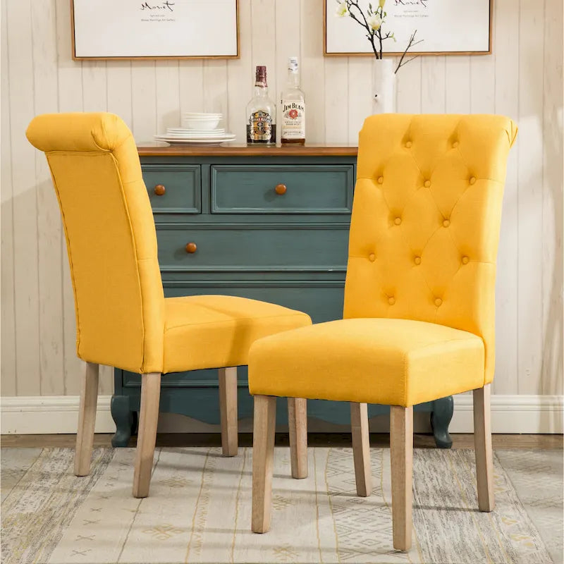 Lot de 2 chaises de salle à manger modernes avec dossier capitonné, assise rembourrée, pieds en bois massif pour salle à manger, salon, chambre à coucher
