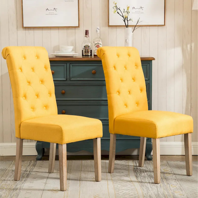 Lot de 2 chaises de salle à manger modernes avec dossier capitonné, assise rembourrée, pieds en bois massif pour salle à manger, salon, chambre à coucher