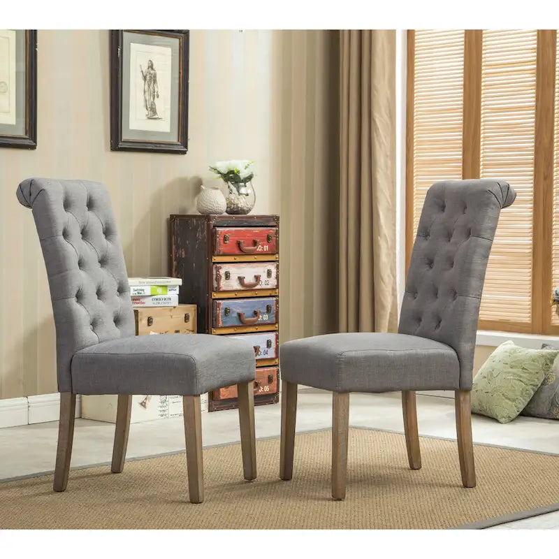 Lot de 2 chaises de salle à manger modernes avec dossier capitonné, assise rembourrée, pieds en bois massif pour salle à manger, salon, chambre à coucher