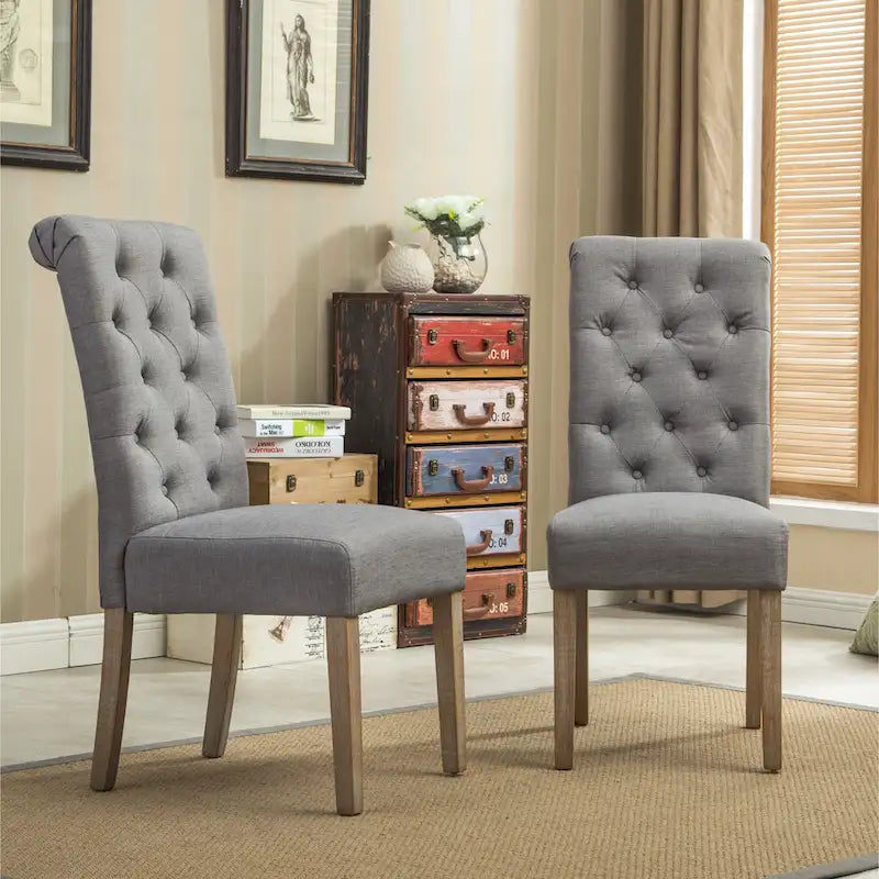 Lot de 2 chaises de salle à manger modernes avec dossier capitonné, assise rembourrée, pieds en bois massif pour salle à manger, salon, chambre à coucher