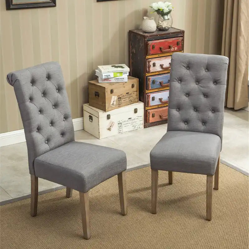 Lot de 2 chaises de salle à manger modernes avec dossier capitonné, assise rembourrée, pieds en bois massif pour salle à manger, salon, chambre à coucher