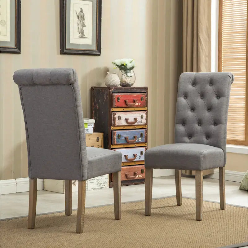 Lot de 2 chaises de salle à manger modernes avec dossier capitonné, assise rembourrée, pieds en bois massif pour salle à manger, salon, chambre à coucher