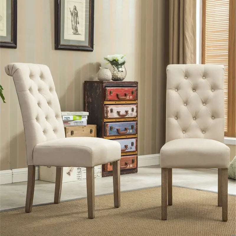 Lot de 2 chaises de salle à manger modernes avec dossier capitonné, assise rembourrée, pieds en bois massif pour salle à manger, salon, chambre à coucher