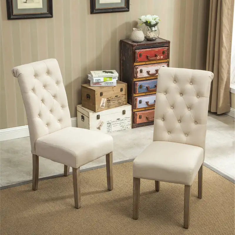 Lot de 2 chaises de salle à manger modernes avec dossier capitonné, assise rembourrée, pieds en bois massif pour salle à manger, salon, chambre à coucher