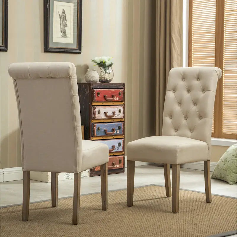 Lot de 2 chaises de salle à manger modernes avec dossier capitonné, assise rembourrée, pieds en bois massif pour salle à manger, salon, chambre à coucher