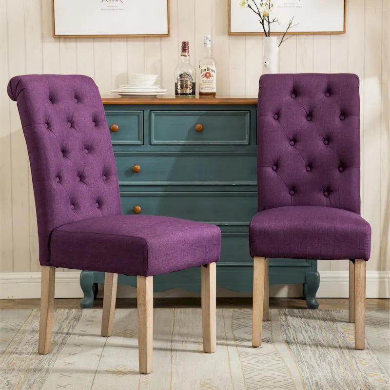 Lot de 2 chaises de salle à manger modernes avec dossier capitonné, assise rembourrée, pieds en bois massif pour salle à manger, salon, chambre à coucher
