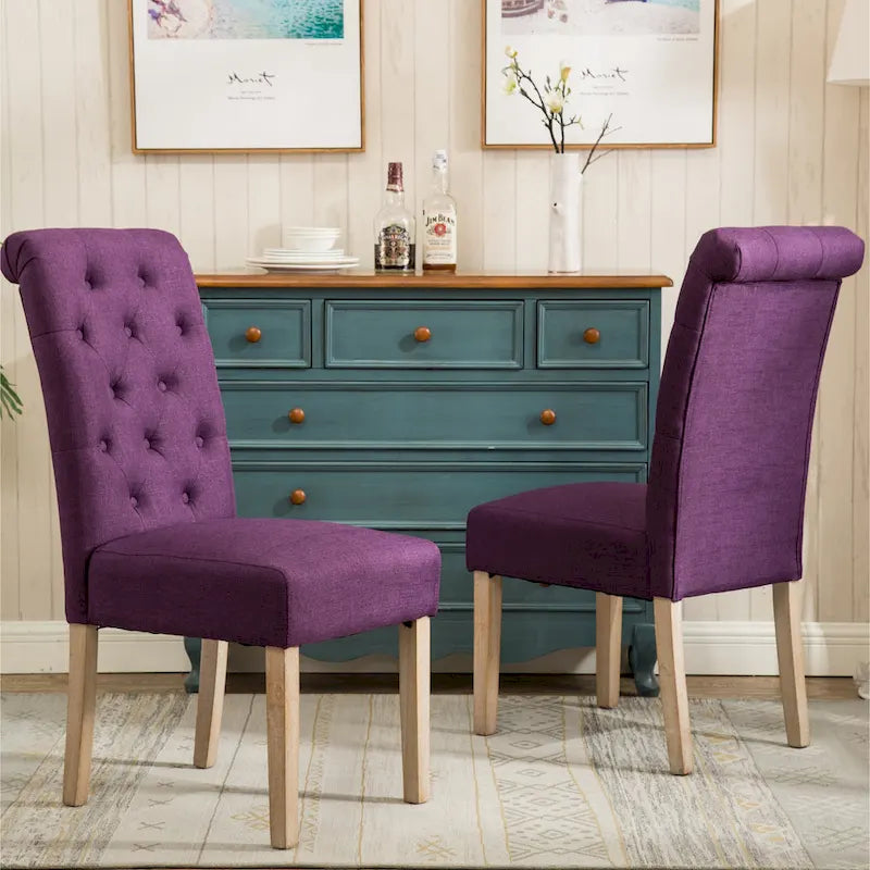 Lot de 2 chaises de salle à manger modernes avec dossier capitonné, assise rembourrée, pieds en bois massif pour salle à manger, salon, chambre à coucher