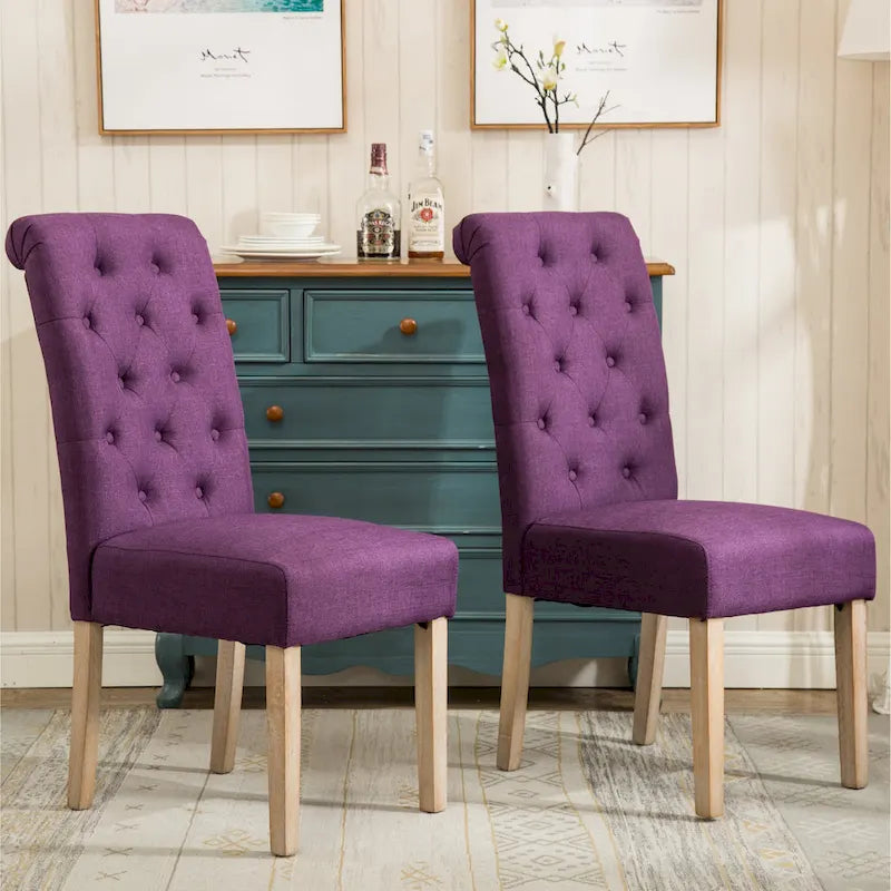 Lot de 2 chaises de salle à manger modernes avec dossier capitonné, assise rembourrée, pieds en bois massif pour salle à manger, salon, chambre à coucher