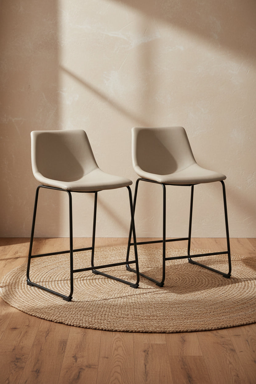 Vintage 24 - Lot de 2 tabourets de bar avec dossier en cuir sans accoudoirs, pieds en métal, repose-pieds pour îlot de cuisine, café, pub, comptoir de bar