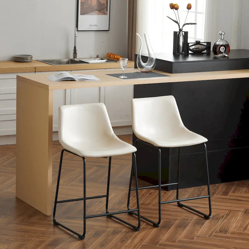 Vintage 24 - Lot de 2 tabourets de bar avec dossier en cuir sans accoudoirs, pieds en métal, repose-pieds pour îlot de cuisine, café, pub, comptoir de bar
