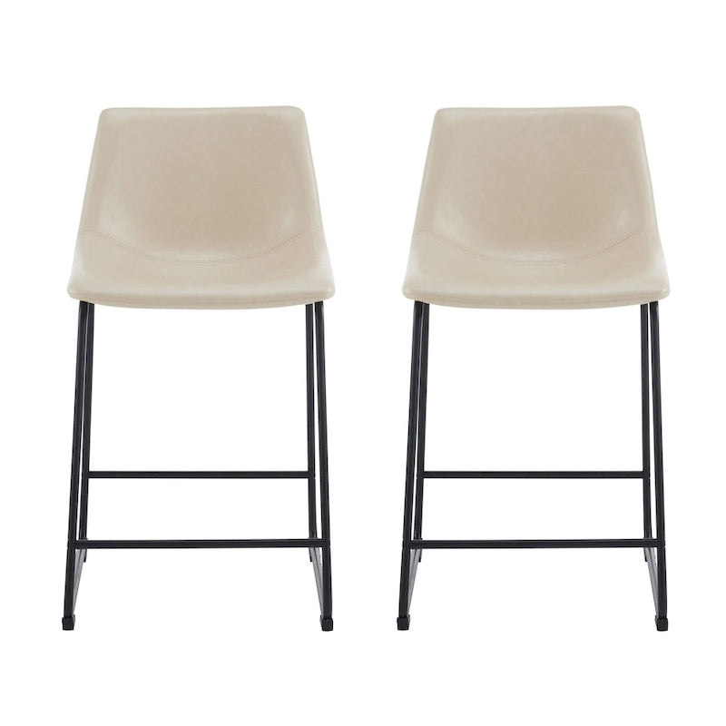 Vintage 24 - Lot de 2 tabourets de bar avec dossier en cuir sans accoudoirs, pieds en métal, repose-pieds pour îlot de cuisine, café, pub, comptoir de bar