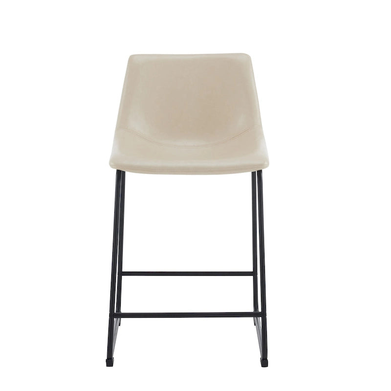 Vintage 24 - Lot de 2 tabourets de bar avec dossier en cuir sans accoudoirs, pieds en métal, repose-pieds pour îlot de cuisine, café, pub, comptoir de bar
