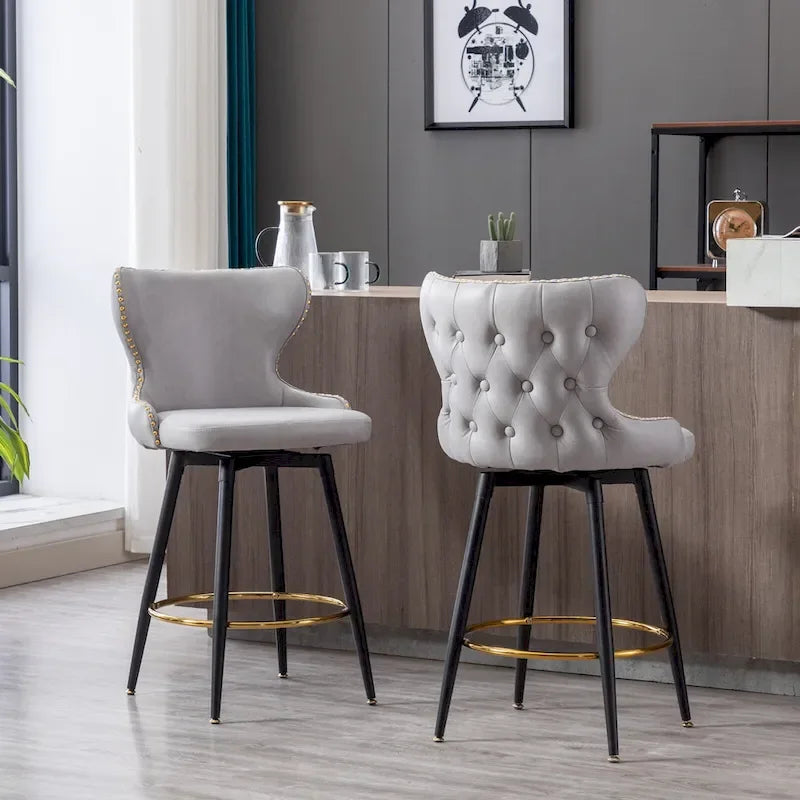 Lot de 2 tabourets de bar pivotants, tabourets de comptoir rembourrés avec pieds en métal, tabourets de bar de cuisine en similicuir avec dossier