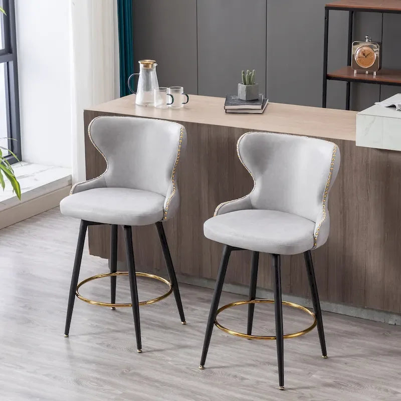 Lot de 2 tabourets de bar pivotants, tabourets de comptoir rembourrés avec pieds en métal, tabourets de bar de cuisine en similicuir avec dossier
