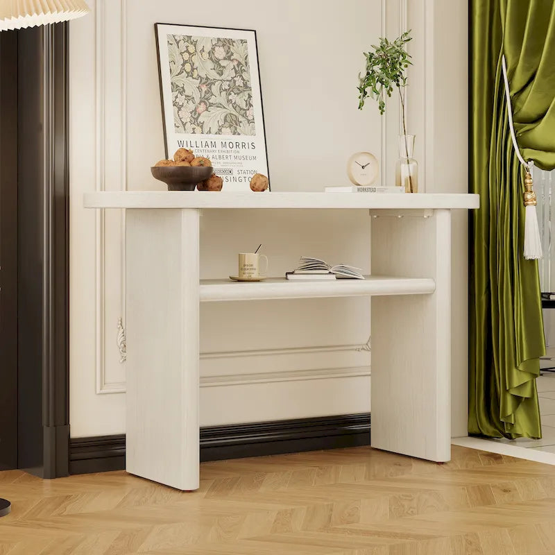 Console élégante et minimaliste avec bords arrondis et étagère robuste pour entrée