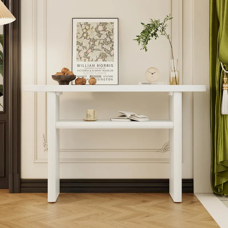 Console élégante et minimaliste avec bords arrondis et étagère robuste pour entrée